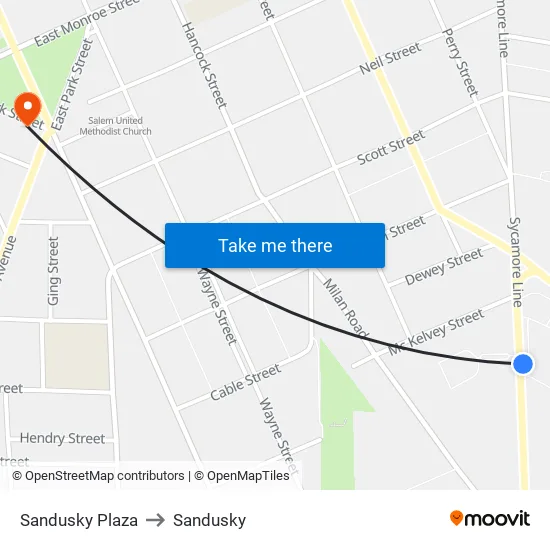 Sandusky Plaza to Sandusky map