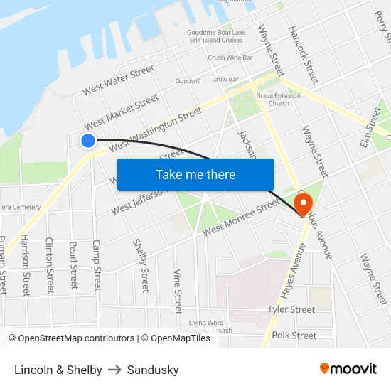 Lincoln & Shelby to Sandusky map