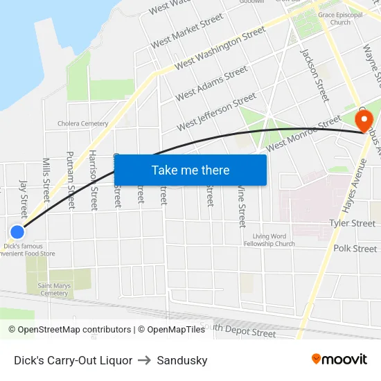 Dick's Carry-Out Liquor to Sandusky map