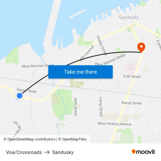 Voa/Crossroads to Sandusky map