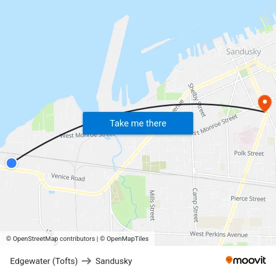 Edgewater (Tofts) to Sandusky map