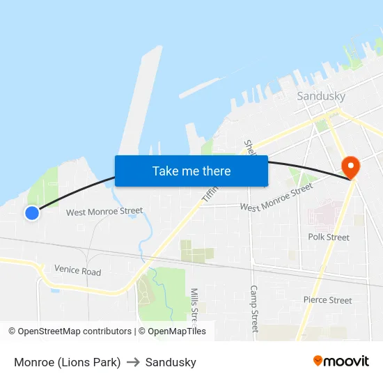 Monroe (Lions Park) to Sandusky map