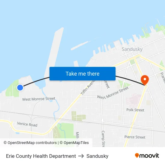 Erie County Health Department to Sandusky map
