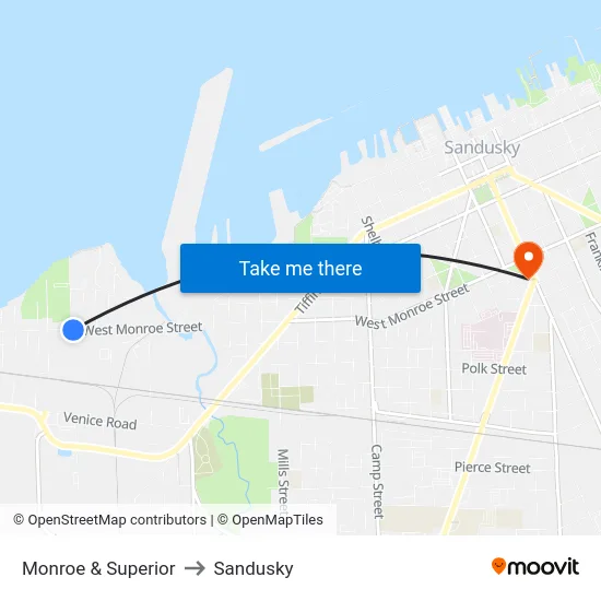 Monroe & Superior to Sandusky map