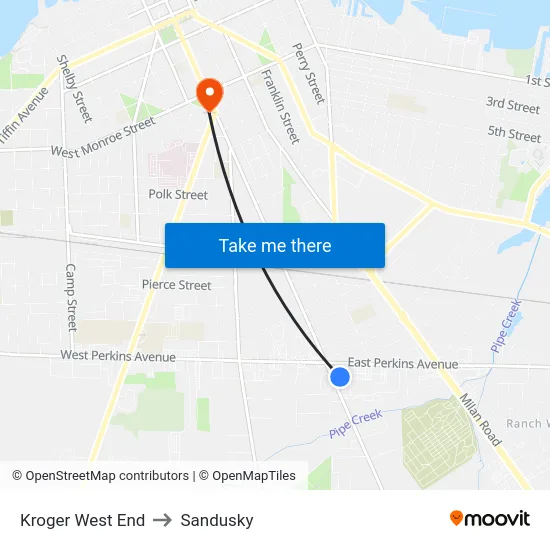 Kroger West End to Sandusky map