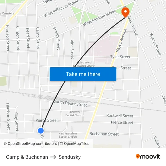 Camp & Buchanan to Sandusky map