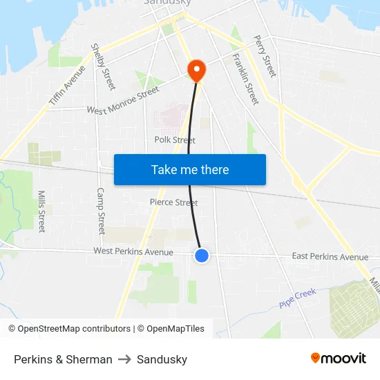 Perkins & Sherman to Sandusky map