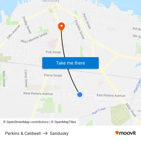 Perkins & Caldwell to Sandusky map