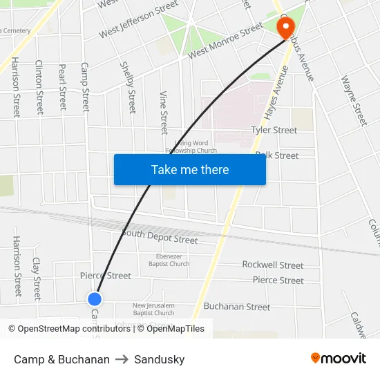 Camp & Buchanan to Sandusky map