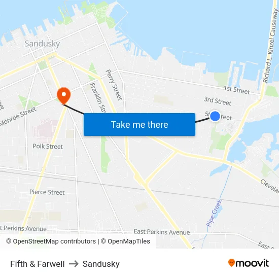 Fifth & Farwell to Sandusky map