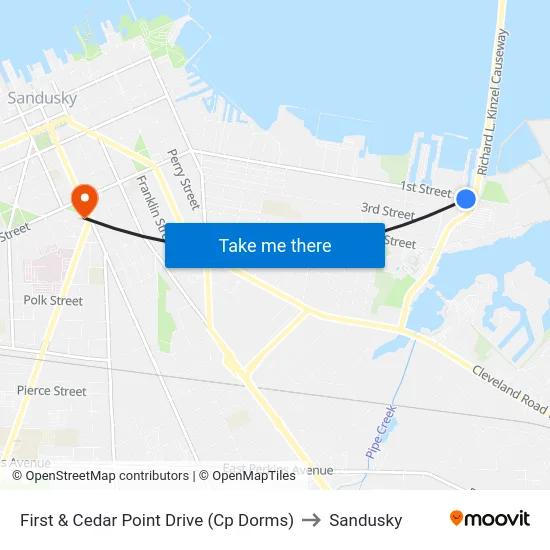 First & Cedar Point Drive (Cp Dorms) to Sandusky map