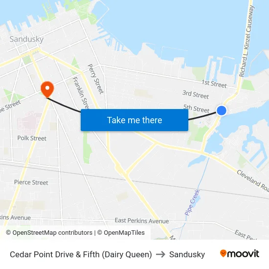 Cedar Point Drive & Fifth (Dairy Queen) to Sandusky map
