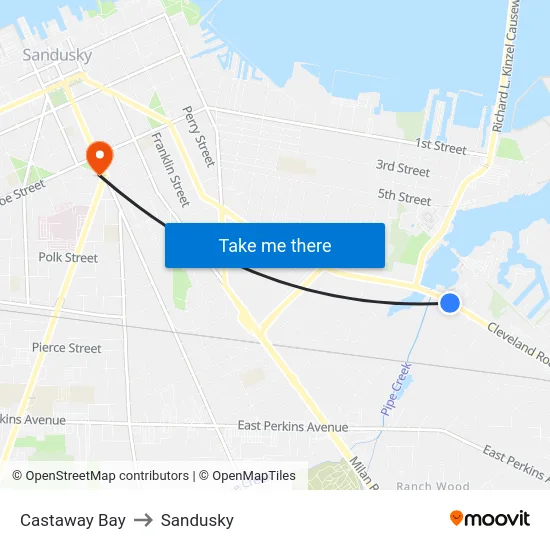 Castaway Bay to Sandusky map
