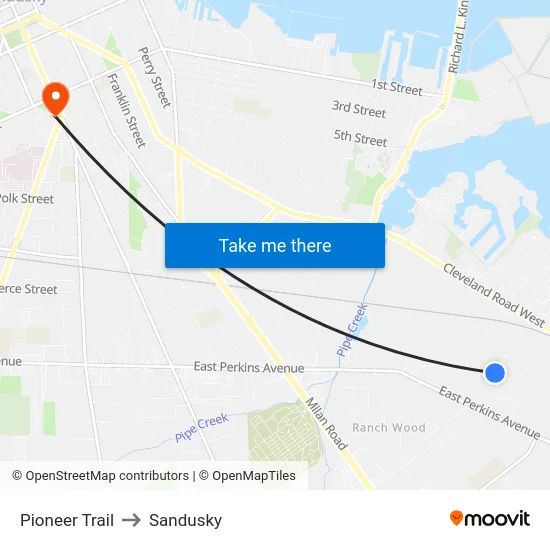 Pioneer Trail to Sandusky map