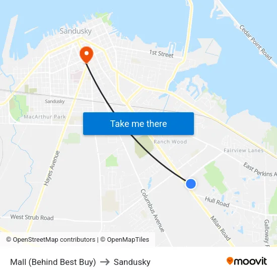 Mall (Behind Best Buy) to Sandusky map