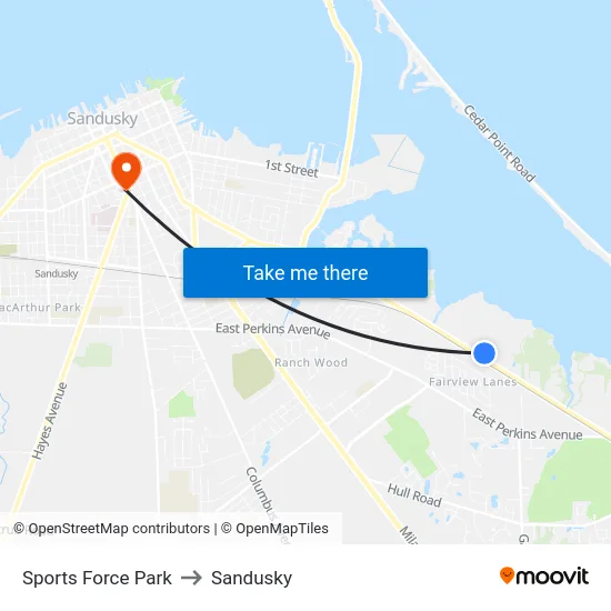 Sports Force Park to Sandusky map