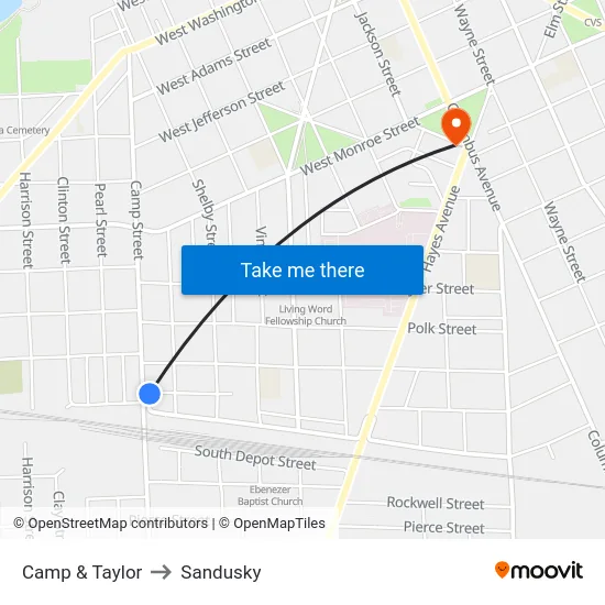 Camp & Taylor to Sandusky map