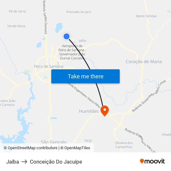 Jaíba to Conceição Do Jacuípe map