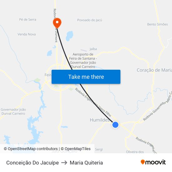 Conceição Do Jacuípe to Maria Quiteria map