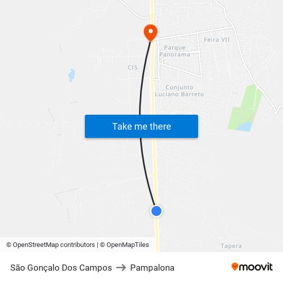 São Gonçalo Dos Campos to Pampalona map