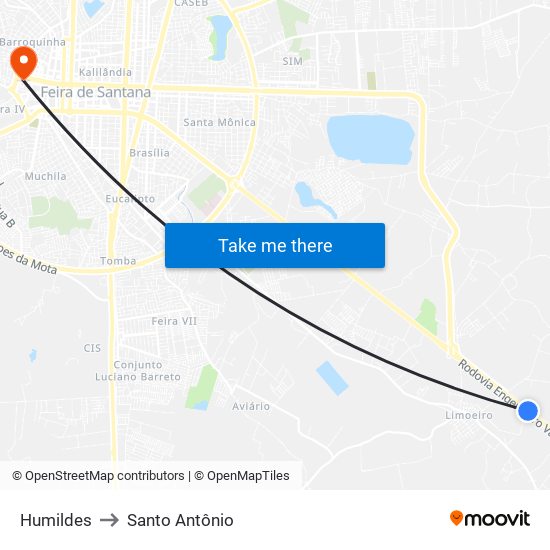 Humildes to Santo Antônio map
