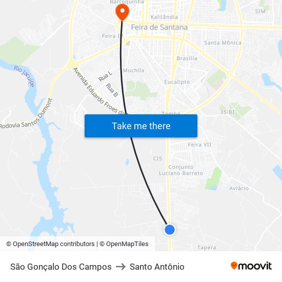 São Gonçalo Dos Campos to Santo Antônio map