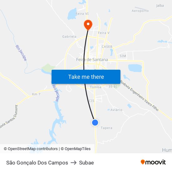 São Gonçalo Dos Campos to Subae map