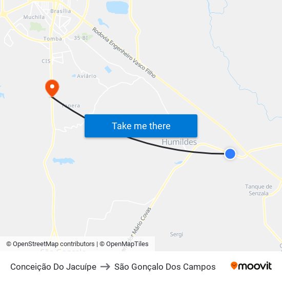 Conceição Do Jacuípe to São Gonçalo Dos Campos map