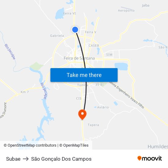 Subae to São Gonçalo Dos Campos map