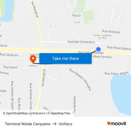 Terminal Nóide Cerqueira to Unifacs map