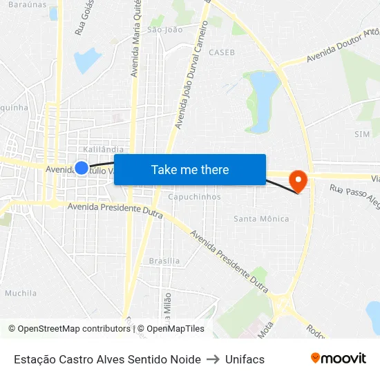 Estação Castro Alves Sentido Noide to Unifacs map