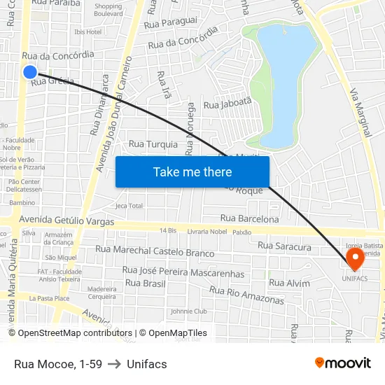 Rua Mocoe, 1-59 to Unifacs map