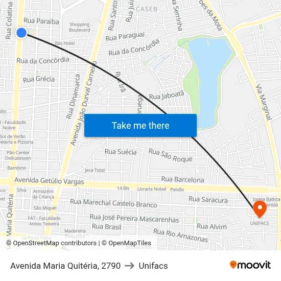 Avenida Maria Quitéria, 2790 to Unifacs map