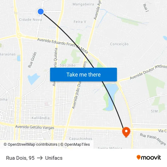 Rua Dois, 95 to Unifacs map