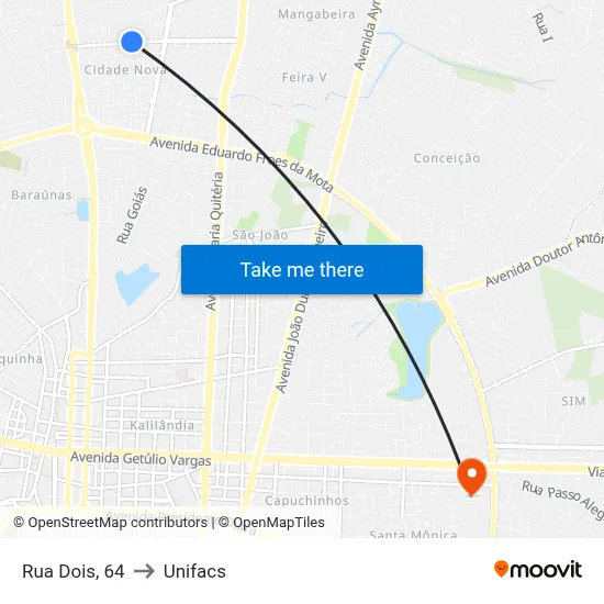 Rua Dois, 64 to Unifacs map