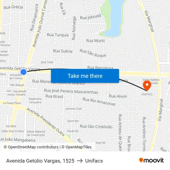 Avenida Getúlio Vargas, 1525 to Unifacs map