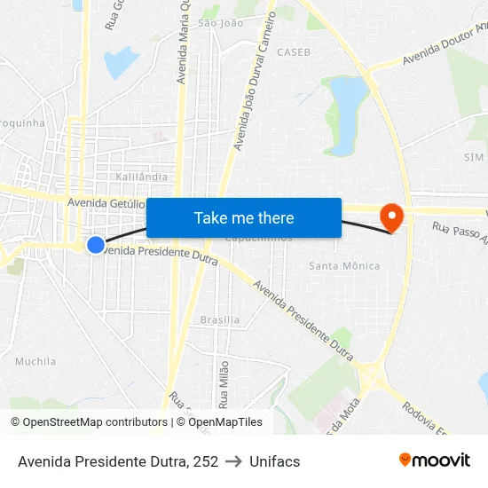 Avenida Presidente Dutra, 252 to Unifacs map