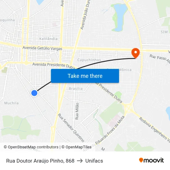 Rua Doutor Araújo Pinho, 868 to Unifacs map