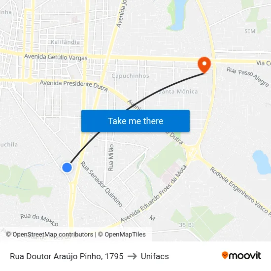 Rua Doutor Araújo Pinho, 1795 to Unifacs map