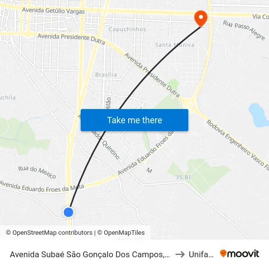 Avenida Subaé São Gonçalo Dos Campos, 47 to Unifacs map