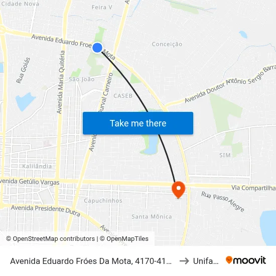 Avenida Eduardo Fróes Da Mota, 4170-4188 to Unifacs map