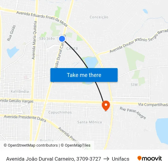 Avenida João Durval Carneiro, 3709-3727 to Unifacs map
