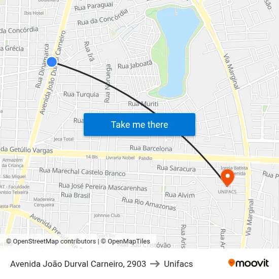 Avenida João Durval Carneiro, 2903 to Unifacs map