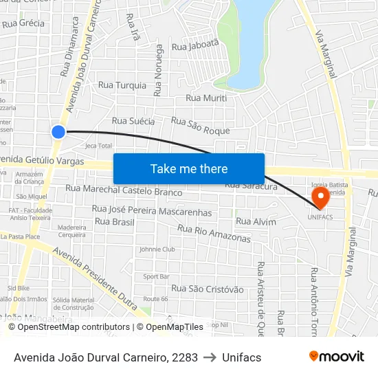Avenida João Durval Carneiro, 2283 to Unifacs map
