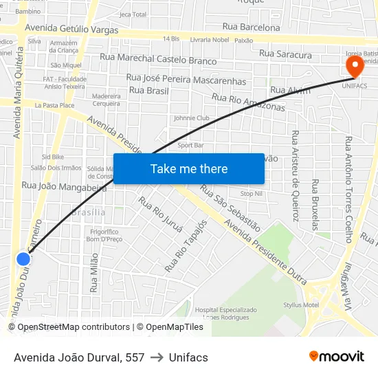Avenida João Durval, 557 to Unifacs map