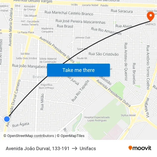 Avenida João Durval, 133-191 to Unifacs map