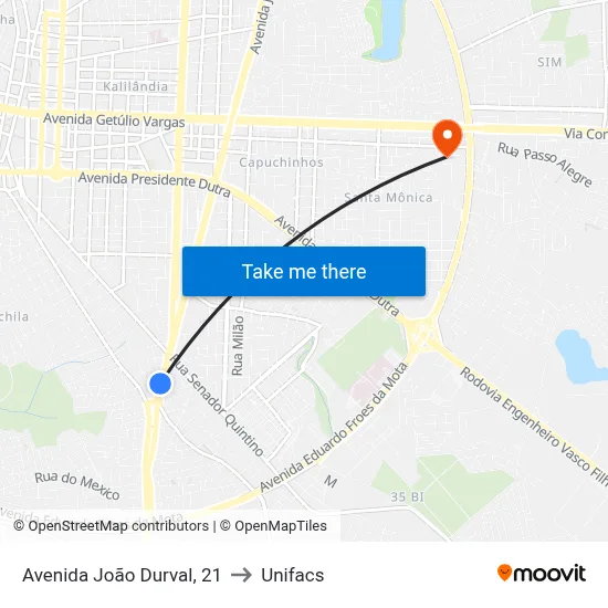 Avenida João Durval, 21 to Unifacs map