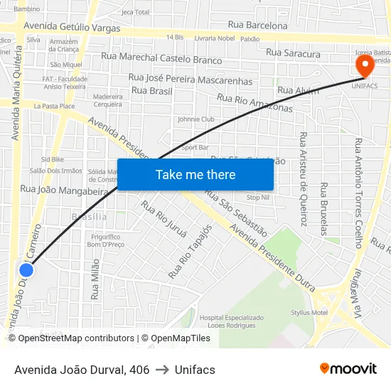 Avenida João Durval, 406 to Unifacs map
