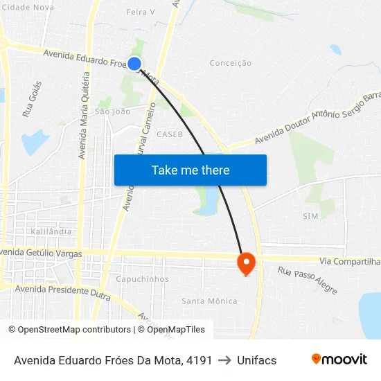 Avenida Eduardo Fróes Da Mota, 4191 to Unifacs map