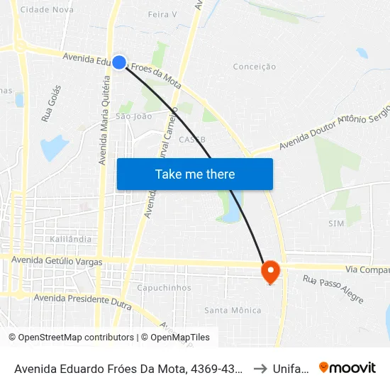 Avenida Eduardo Fróes Da Mota, 4369-4385 to Unifacs map
